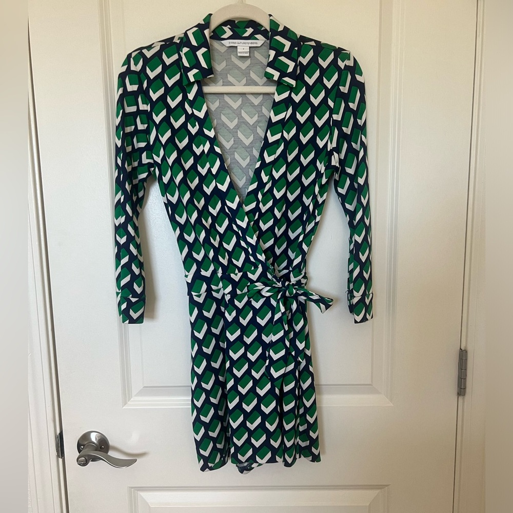 DVF Green Geometric Jersey Romper, Size 2